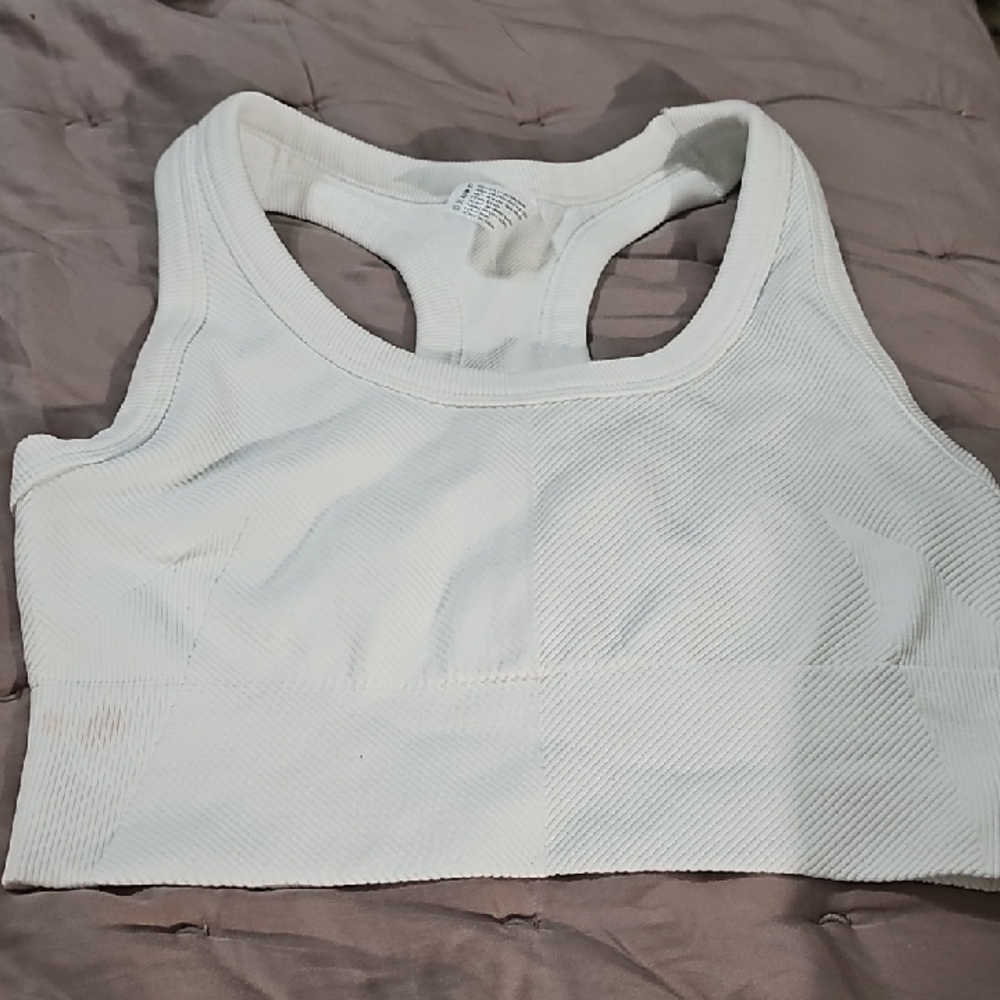 90‎ Degree By Reflex White Ribbed Racerback Sports Bra